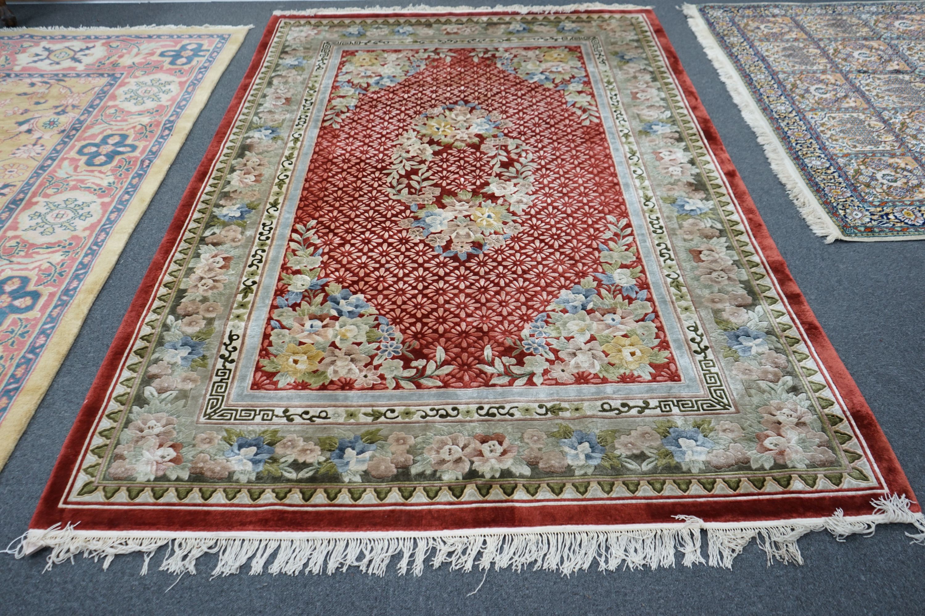 A Canton Chinese silk carpet, 280 x 186cm
